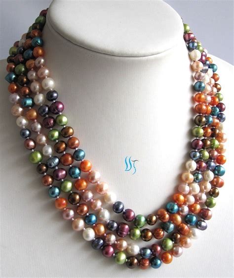 Pearl Necklace 75 Inches Multi Color Freshwater By Pearlsstory