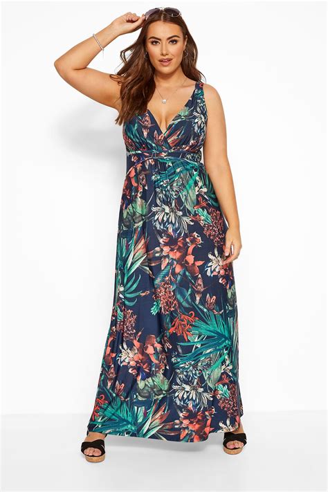 Navy Tropical Print Maxi Dress Sizes 16 36 Yours Clothing