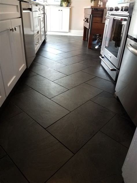 Pin By Zed Rose On Kitchenv1 Black Floor Tiles Herringbone Tile