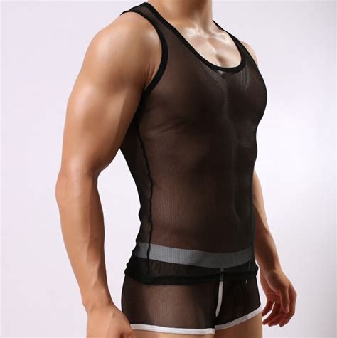 Stb Mesh Sheer Mens Brand Sports Gym Tank Tops Fitness Vest Sexy