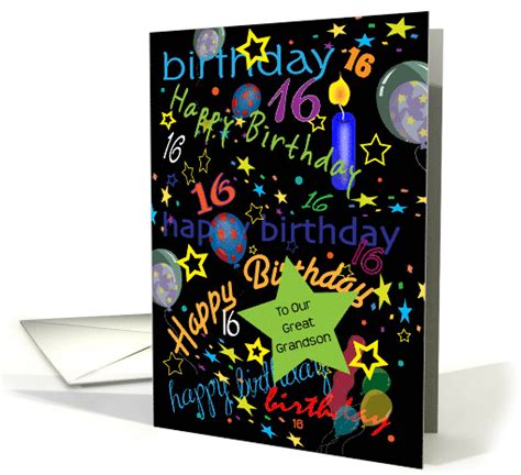 16th Birthday For Great Grandson Balloons Stars Card 1490940