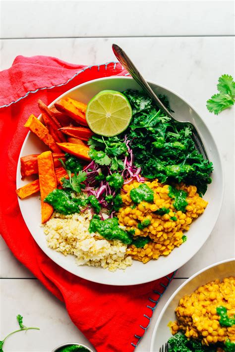 To make the potato cakes, squeeze the excess moisture from the sweet potato, then combine with flour, parsley, egg white, harissa and some salt in a bowl until the mixture sticks together. Nourishing Curried Lentil & Sweet Potato Bowl | Recipe ...