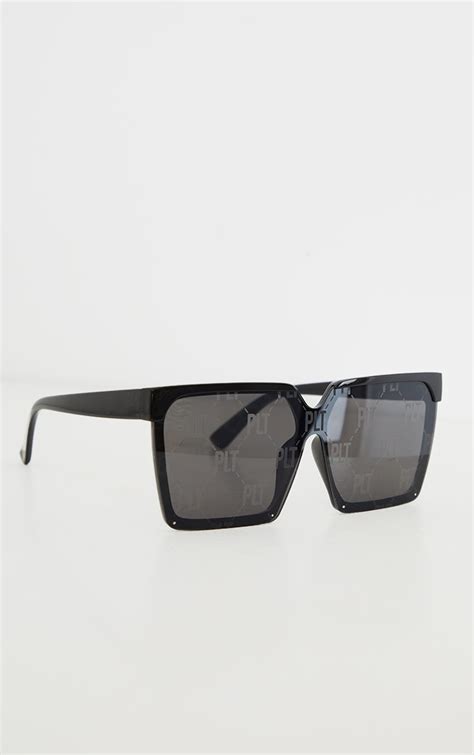Plt Black Skinny Frame Oversized Square Sunglasses Prettylittlething