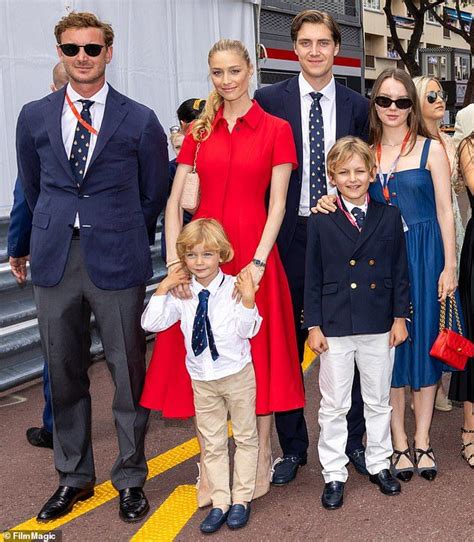 Pierre And Andrea Casiraghi And Families Attend Monaco Grand Prix Red Shirt Dress Princess