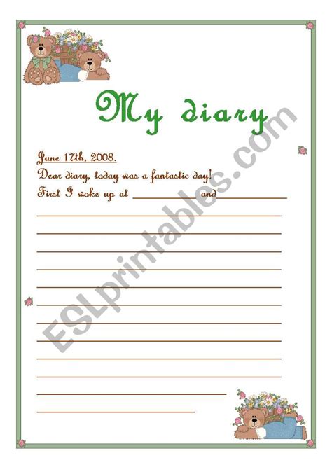 My Diary Esl Worksheet By Katia Del Pilar