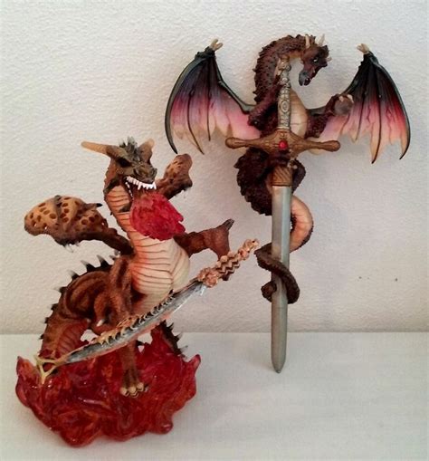 Fire Dragon Dragons With Swords Sword Fierce Plaque Hanging Standing