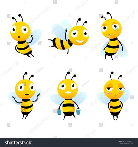 Various Cartoon Characters Of Bees With Honey Bee Cartoon Insect