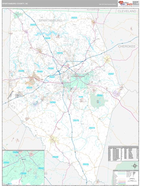 Spartanburg County Sc Wall Map Premium Style By Marketmaps Mapsales