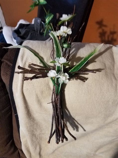 Cross Made Out Of Branches And Dollar Tree Flowers So Simple To Make