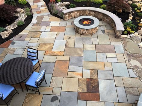 Warren Nj Bluestone Patio And Walkway With Fire Pit And Water Feature