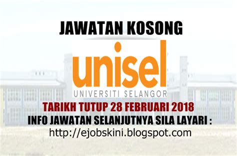 Kepada calon yang berminat untuk menjawat permohonan jawatan kosong majlis sukan negeri selangor. Jawatan Kosong Universiti Selangor (UNISEL) - 28 Februari 2018