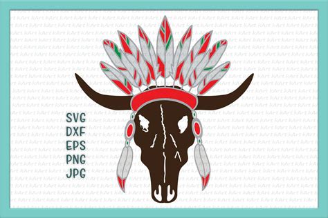 Cow Bull Skull With Feathers Crown Svg Cutting File