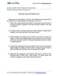 After reading the word problem and understanding the 'real world scenario', the student must formulate the division explore all of our math word problem worksheets, from kindergarten through grade 5. Grade 3 Division Word Problem Worksheets | K5 Learning