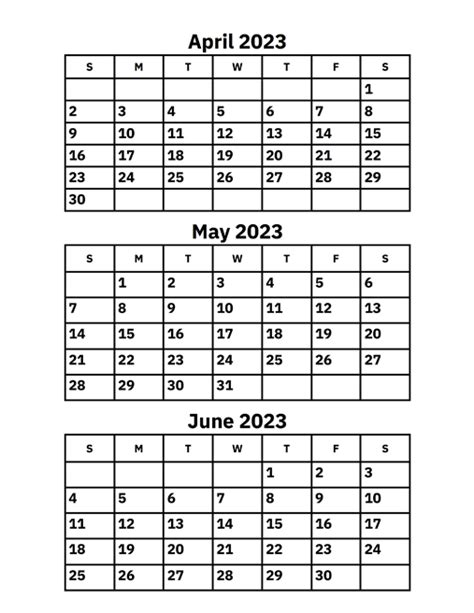 April May And June 2023 Calendar A Printable Calendar