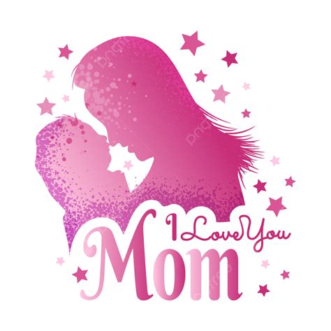 Love You Mom Vector Png Images Mothers Day Love Pink Watercolor I You Mom Text With Stars