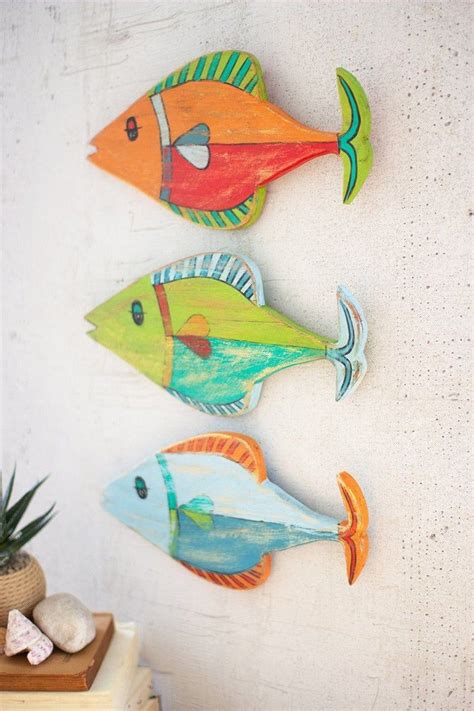 Set Of 3 Painted Wooden Fish Wall Hangings 2 Etsy In 2021 Wooden