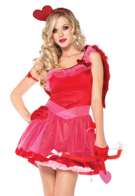 Love Hearts Kiss Me Cupid Costume Sexy Valentines Fancy Dress Outfit For Women