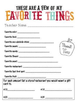 Teacher Appreciation Favorites List By Damyionne Brown TPT