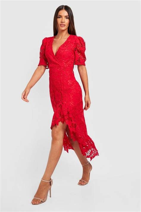 Womens Crochet Lace Sleeve Hi Low Hem Midaxi Dress Boohoo Uk