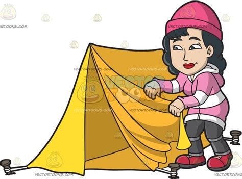 A Woman Fixing Her Tent Tent Camping Tent Cool Tents