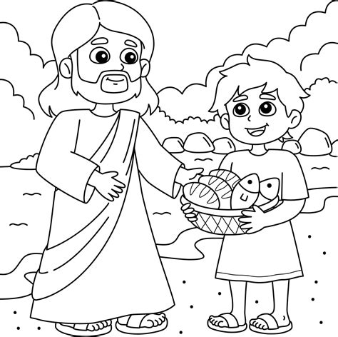 christian jesus feeds 5000 people coloring page 21501614 vector art at vecteezy