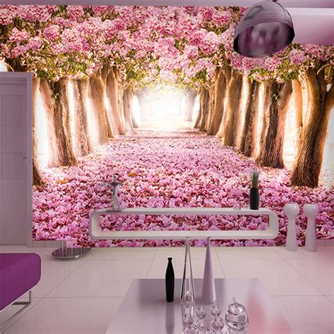 Custom Wall Mural 3d Romantic Sakura Mural Tv Sofa Living Room