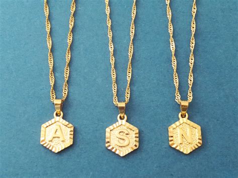 Hexagon Gold Initial Stainless Steel Necklace K Gold Name Initial Letter Necklace