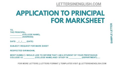 Application To College Principal For Mark Sheet Application To