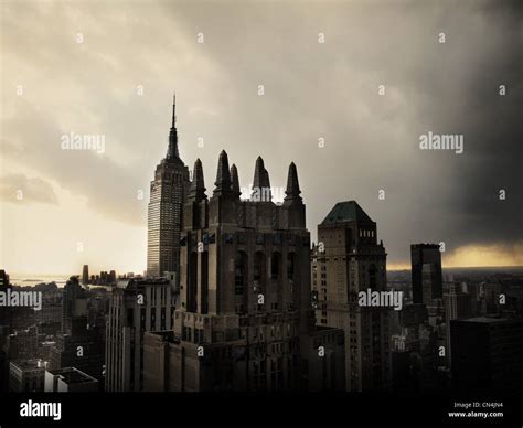 New York City With Gloomy Sky Stock Photo Alamy