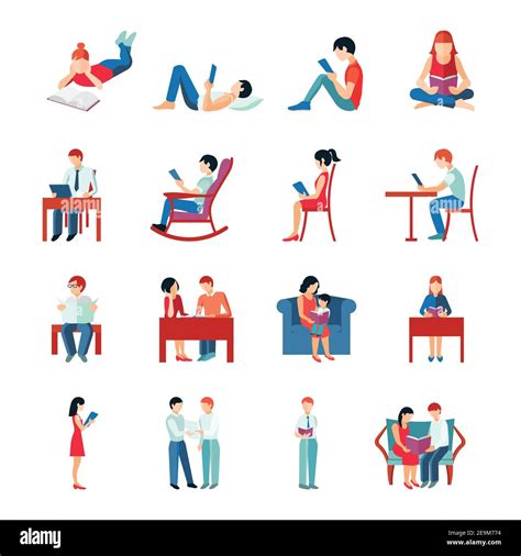 Reading People Flat Character Set With Books Magazines Newspapers
