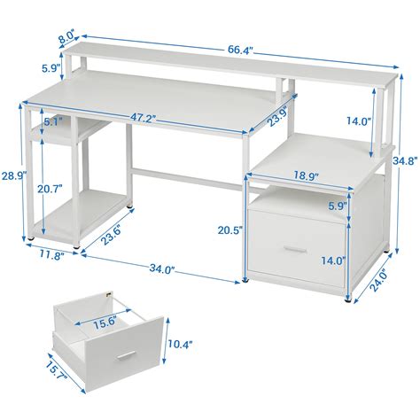 Sedeta Computer Desk With File Cabinet Drawer And Storage Shelves 66