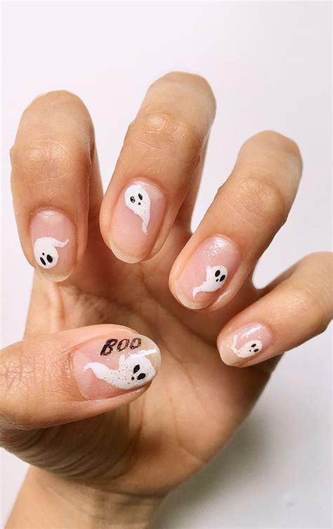 47 Cute And Spooky Halloween Nail Ideas 2022 Floaty Ghost Natural Nails