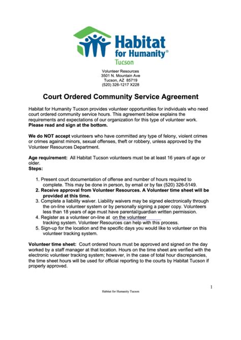 Community Service Agreement Printable Pdf Download