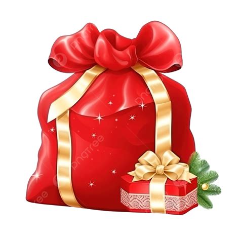 Santa Claus Red Bag With T Box Isolated Christmas Sack Full Of