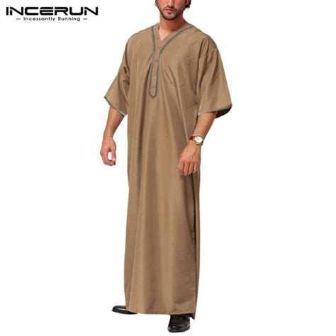 Incerun Mens Jubba Kaftan Dishdash Thobe Arab Robe Islamic Clothing Saudi Loose Robe Muslim