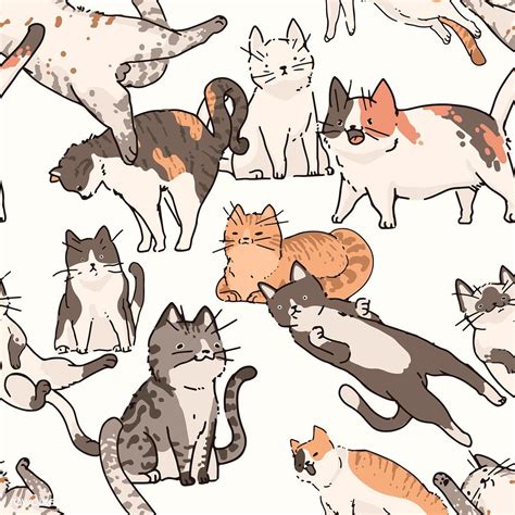 Cats Doodle Seamless Patterned Background Vector Premium Image By