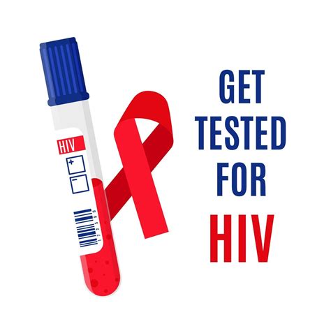 Vector Banner With A Red Ribbon A Test Tube With A Blood Test For Hiv And An Inscription Get