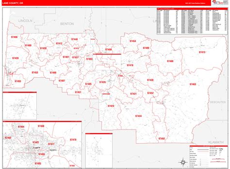 Lane County Or Zip Code Wall Map Red Line Style By Marketmaps Mapsales