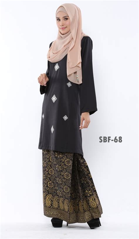 Baju Kurung Pahang Raya Belleza Hitam Abstrak Sbf68 B Saeeda Collections