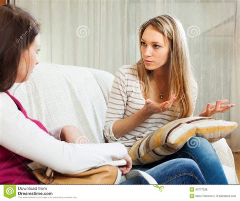 Young Woman Comforting Depressed Friend Stock Photo Image Of House