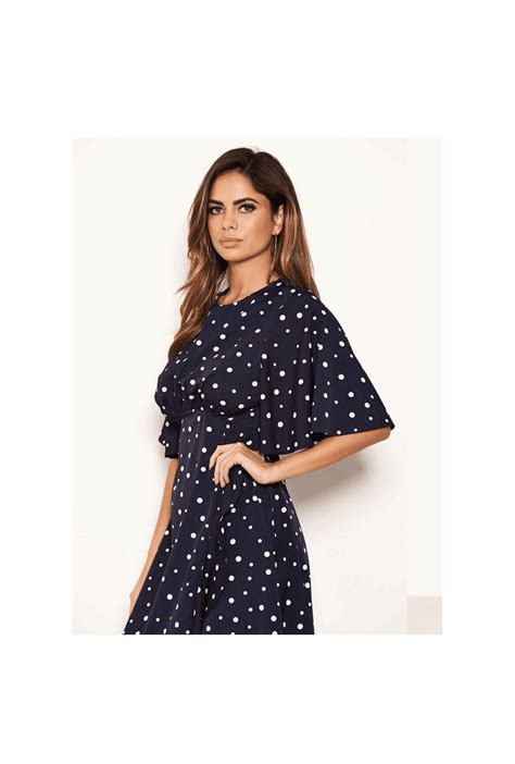 Navy Polka Dot Wrap Frill Midi Dress From Ruby Room Uk