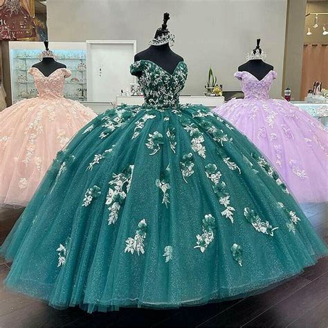 Green Off The Shoulder Quinceanera Dresses Sweet 16 Ball Gown Beaded 3d
