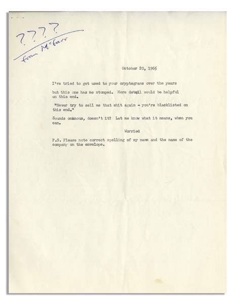 Lot Detail Hunter S Thompson Letter From While Writing Hell S Angels I Am