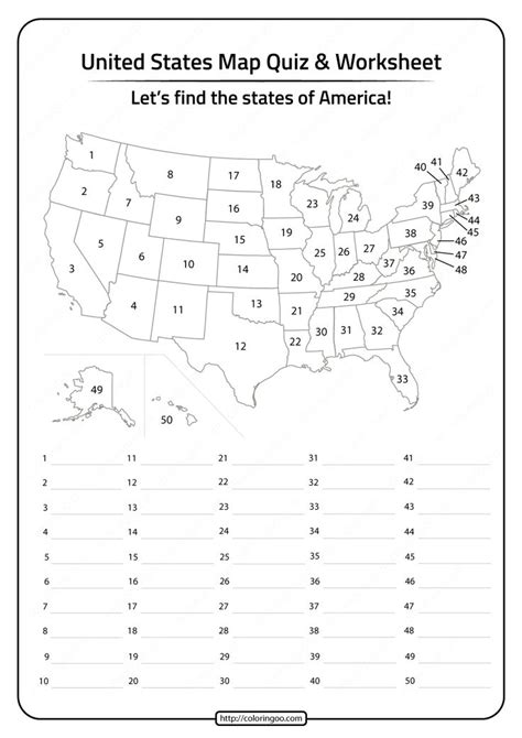 Free Printable United States Map Quiz And Worksheet Map Quiz