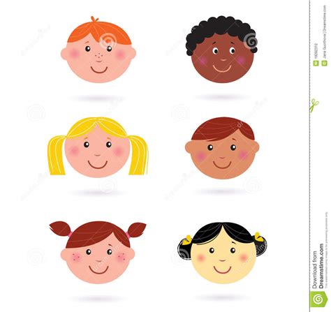 Cute Multicultural Children Heads Icons Stock Vector Illustration Of