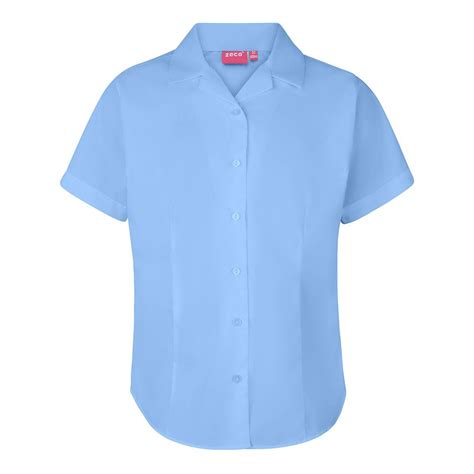 Sky Blue School Blouse Short Sleeve Revere Collar Girls School Shirts
