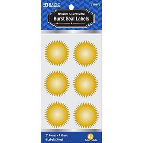 Bazic 2 Gold Foil Notary And Certificate Burst Seal Labels 6 Sheets
