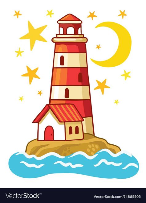 Vector Lighthouse Island In The Sea With A Lighthouse In A Childrens