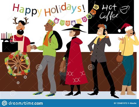 Holiday Season In The Inclusive Coffee Shop Stock Vector Illustration