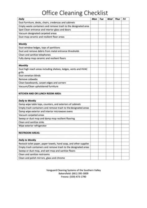 The Office Cleaning Checklist Is Shown In This Document Which Shows